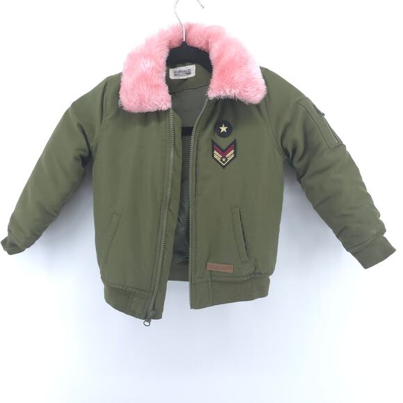 Buffalo David Bitton Toddler Girl Aviator Bomber Jacket Faux Fur Trim Collar 4T - Picture 2 of 12